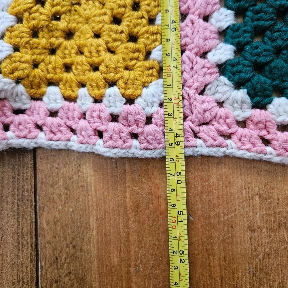 Vintage Handmade Crochet Granny Square Baby Blanket Afghan‎ Multicolor Pink